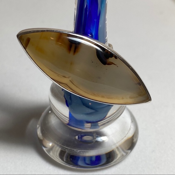 .925 Silver & Agate Stone Ring | Size 8 - Picture 1 of 15